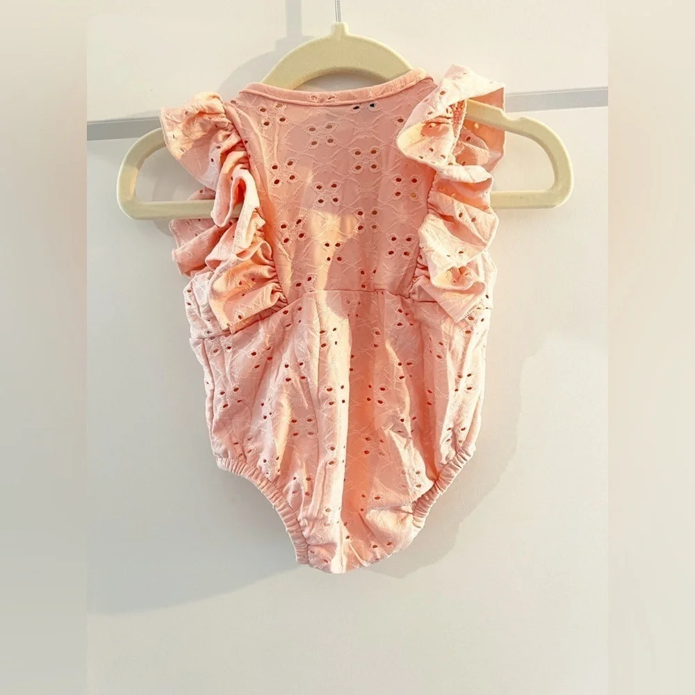 Baileys Blossoms Denise Button Fromt Ruffle Baby Onesie 0-3 Months
